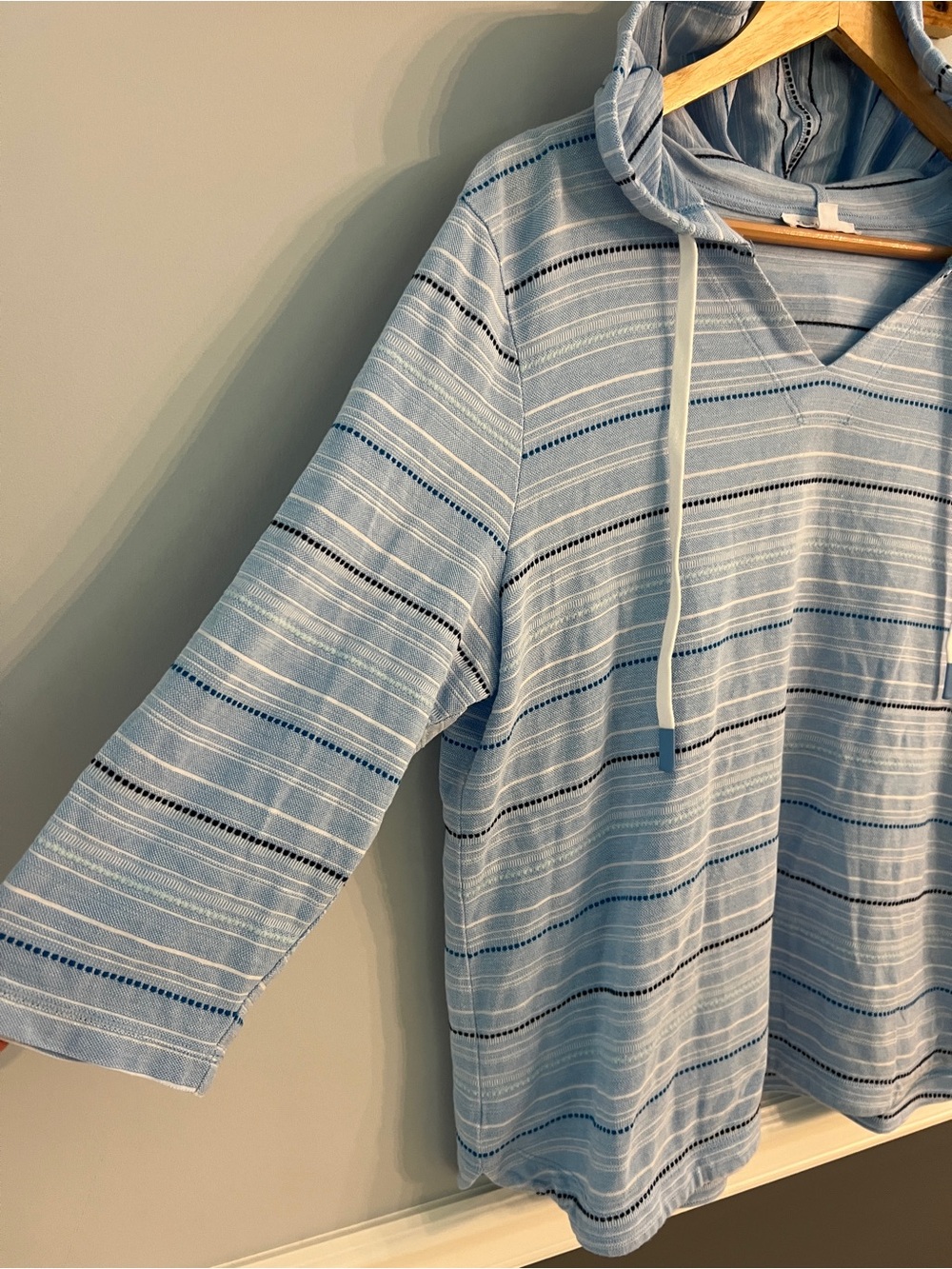 Talbots Terry Cloth Hoodie Blue Striped Beach Coverup Pullover Coastal Cottage - Picture 3 of 14